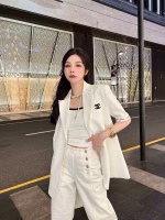 Chanel White Embroidered Letter Blazer - Image 4