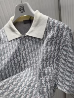 Dior Turn-Down Collar Oblique Monogram Jacquard Cashmere Knit Polo Short Sleeve - Image 3