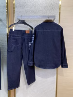 DIOR Logo Embroidered Corduroy Collar Denim Set - Image 3