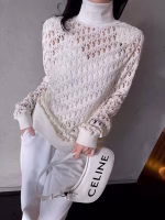 Dior new Monogram logo burnout sheer turtleneck long-sleeve mesh base layer top - Image 4