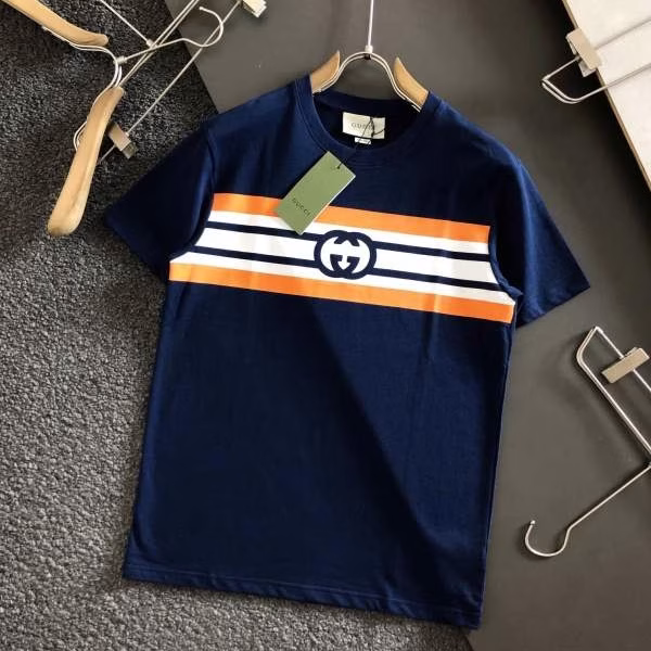 2 GUCCI Double G Blue Print Classic Crew Neck Short-Sleeve T-Shirt - Image 1