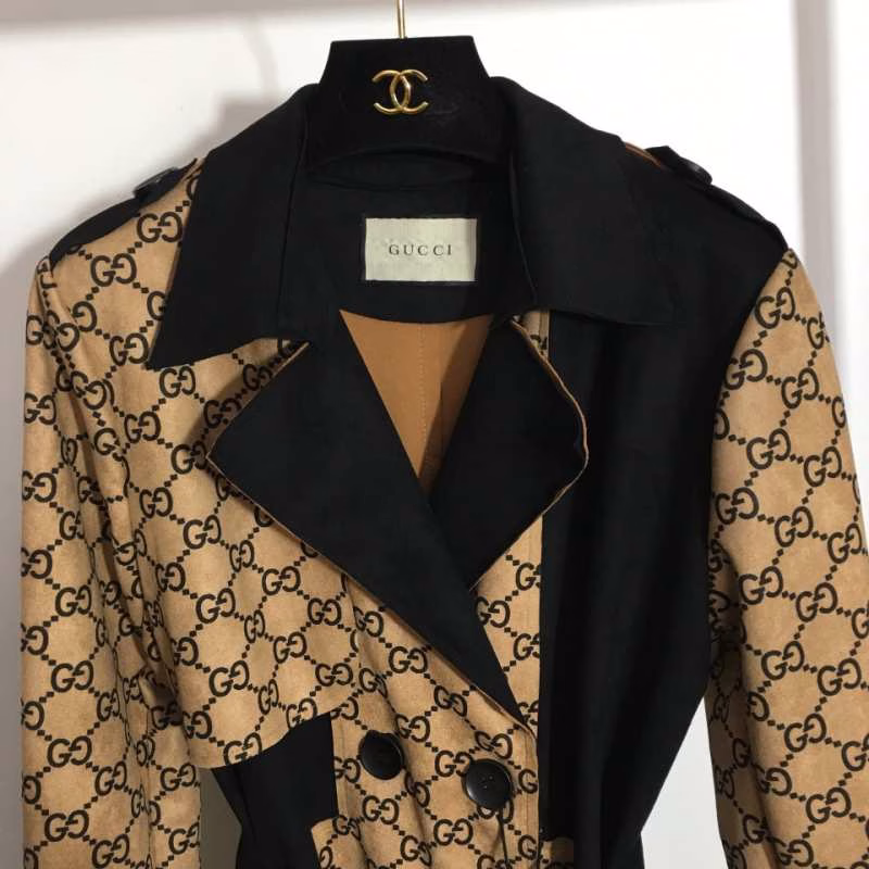 2 Gucci's new printed color-block suede coat with a fitted waist, lapel collar and long sleeves (trench coat style) - Image 1