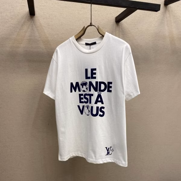 2 LV Louis Vuitton New Spring/Summer Letter Flocked Short-Sleeve T-Shirt - Image 1