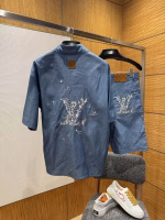 LV Louis Vuitton Sailing Boat Embroidery Port Theme Blue Men's Short-Sleeve Shirt and Shorts Set - Image 8