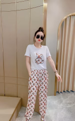 2022 Spring/Summer New LV Fashion Embroidered Crew Neck T-shirt Top + cuffed casual pants  Set - Image 8