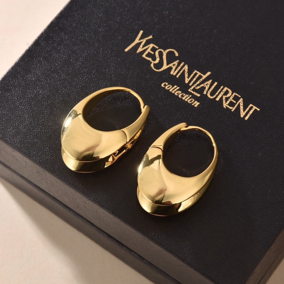2 (7) YSL Saint Laurent Letter Earrings, Original Brass Material - Image 1