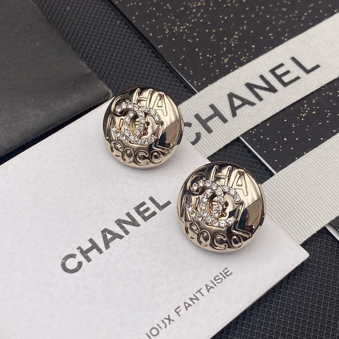 3 (1) Latest Chanel Exquisitely Carved Imprint Crystal Letter Stud Earrings - Image 1