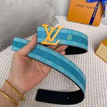 LV Men's Reversible Blue Canvas Belt - Image 4