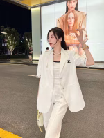 Chanel White Embroidered Letter Blazer - Image 5