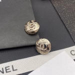 Latest Chanel Exquisitely Carved Imprint Crystal Letter Stud Earrings - Image 3