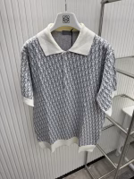 Dior Turn-Down Collar Oblique Monogram Jacquard Cashmere Knit Polo Short Sleeve - Image 4