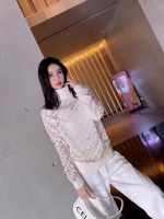 Dior new Monogram logo burnout sheer turtleneck long-sleeve mesh base layer top - Image 5