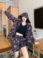 Louis Vuitton Classic Monogram Wavy Pattern Printed Hooded Jacket and Shorts Casual Set - Image 8