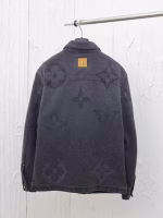 LV Louis Vuitton 2024 New Large Letter Floral Jacquard Washed Utility Denim Jacket Coat - Image 7