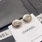Latest Chanel Exquisitely Carved Imprint Crystal Letter Stud Earrings - Image 5