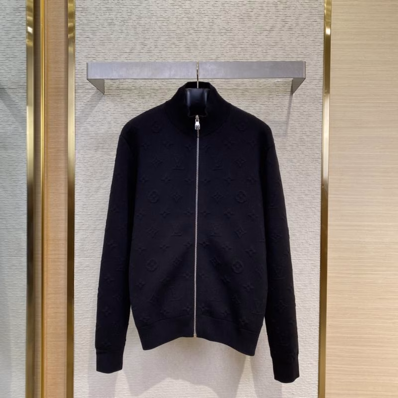 3 LV Louis Vuitton Embossed Jacquard Stand-Collar Knit Sweater - Image 1