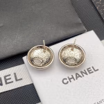 Latest Chanel Exquisitely Carved Imprint Crystal Letter Stud Earrings - Image 7