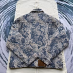 2023 Louis Vuitton LV Distressed Floral Rose Jacquard Heavy-Wash Fringed Denim Jacket - Image 9