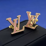 Louis Vuitton gold LV letter logo pink enamel oil drop earrings - Image 4