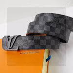 Louis Vuitton Men's Black and Gray Checkered Belt