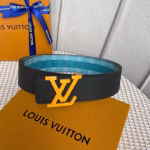 LV Men's Reversible Blue Canvas Belt - Image 3