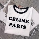 CELINE Black and White Contrast Color Flocked Letter Short-sleeve T-shirt - Image 5