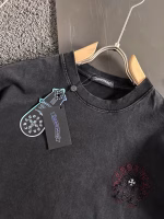 Chrome Hearts 2025 Early Spring New Style Washed and Distressed Sanskrit Embroidery Cross Short-Sleeve T-Shirt - Image 10