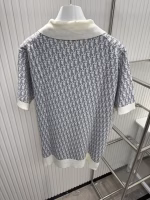 Dior Turn-Down Collar Oblique Monogram Jacquard Cashmere Knit Polo Short Sleeve - Image 7