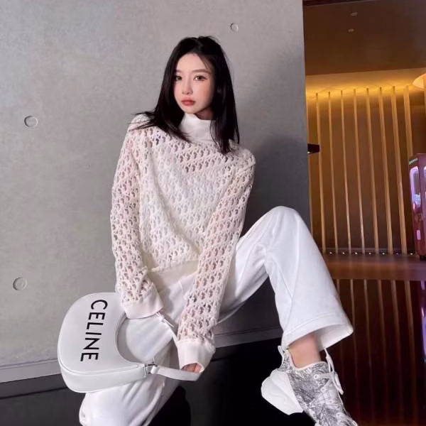 4 Dior new Monogram logo burnout sheer turtleneck long-sleeve mesh base layer top - Image 1