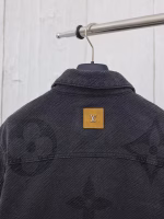 LV Louis Vuitton 2024 New Large Letter Floral Jacquard Washed Utility Denim Jacket Coat - Image 8
