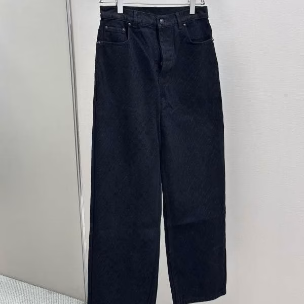 4 Louis Vuitton 2025 New Style Straight Jeans with Dark Pattern Flocking Jacquard (Black) - Image 1