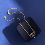 Valentino's new blue colored diamond-encrusted letter V personalized necklace - Image 2