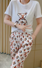 2022 Spring/Summer New LV Fashion Embroidered Crew Neck T-shirt Top + cuffed casual pants  Set - Image 10