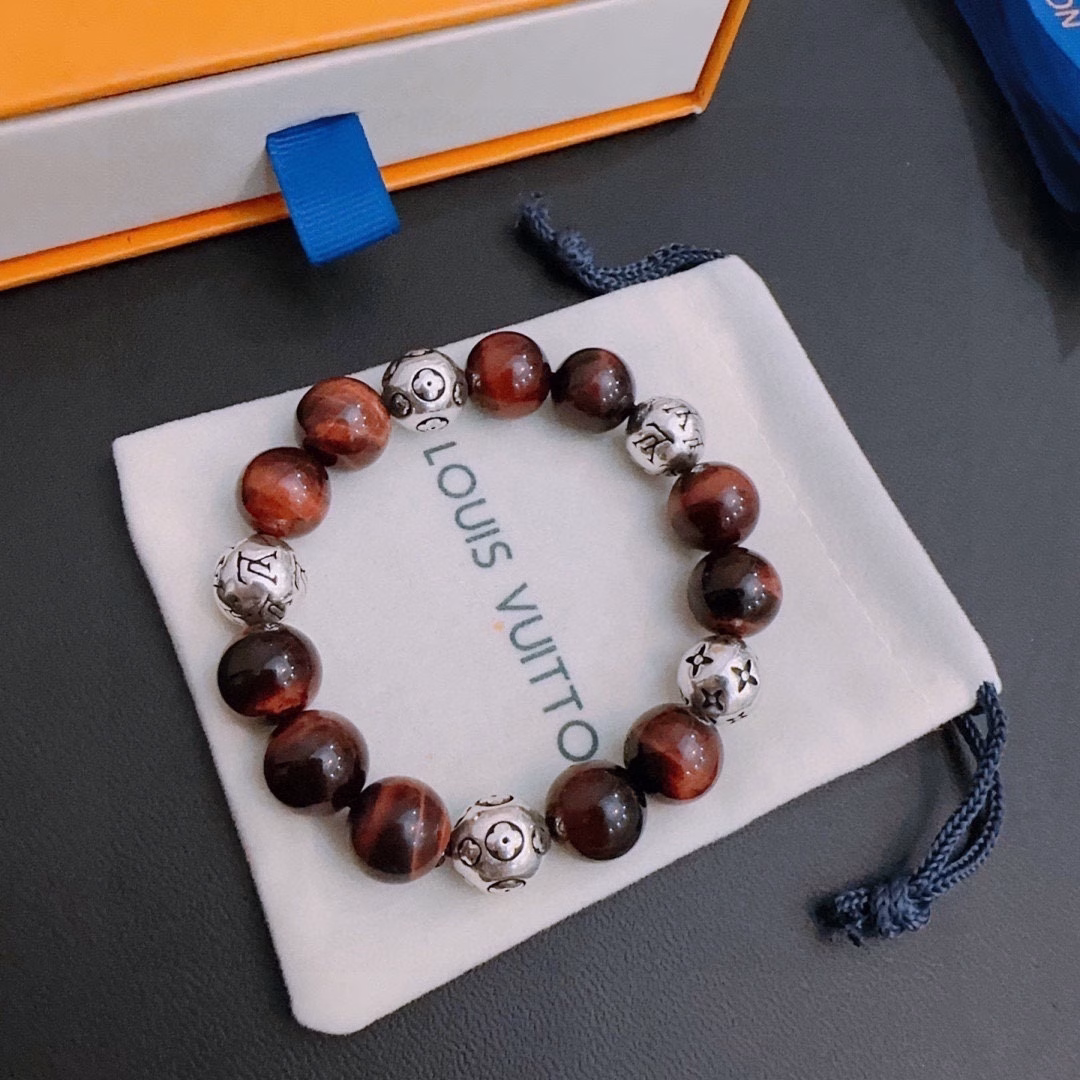4 (6) LV Louis Vuitton🇷🇼 Multi-element Tiger's Eye Stone Thai Silver Style Bracelet - Image 1
