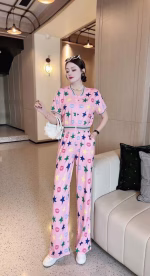 2022 Early Spring Gucci Printed Zip-up Waist-cinching Wide-leg Pants & Pure Cotton Short-sleeve Set - Image 10