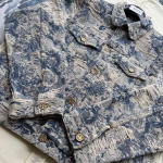 2023 Louis Vuitton LV Distressed Floral Rose Jacquard Heavy-Wash Fringed Denim Jacket - Image 10