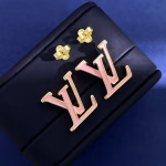 Louis Vuitton gold LV letter logo pink enamel oil drop earrings - Image 3