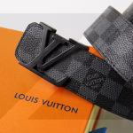 Louis Vuitton Men's Black and Gray Checkered Belt - Image 10