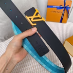 LV Men's Reversible Blue Canvas Belt - Image 8