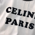 CELINE Black and White Contrast Color Flocked Letter Short-sleeve T-shirt - Image 7