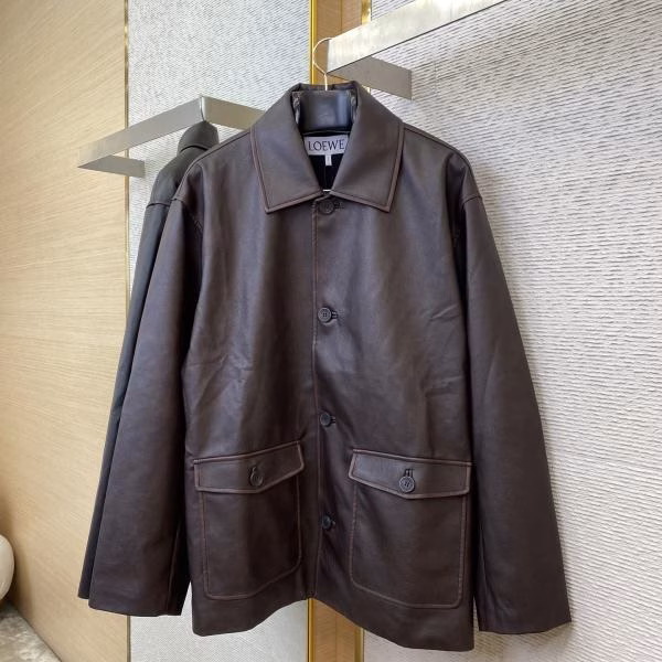 5 LOEWE Distressed Leather Jacket Coat - Image 1