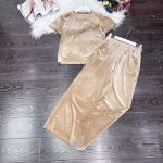 2022 Spring/Summer European-style New PRADA Rhinestone-Embellished Velvet Top + Velvet Rhinestone-Embellished Wide-Leg Pants Set - Image 2