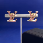 Louis Vuitton gold LV letter logo pink enamel oil drop earrings - Image 6