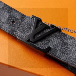 Louis Vuitton Men's Black and Gray Checkered Belt - Image 9
