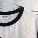CELINE Black and White Contrast Color Flocked Letter Short-sleeve T-shirt - Image 6