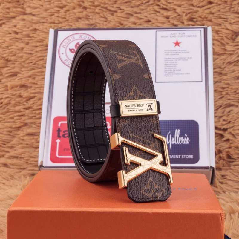 6 LV New Style Men's Belt with Abstract Line Letter Steel Buckle - Image 1