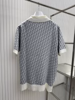 Dior Turn-Down Collar Oblique Monogram Jacquard Cashmere Knit Polo Short Sleeve - Image 5