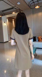 LV Lapel Collar with Scarf Tie V-Neck Paneled A-Line Roman Dress - Image 2