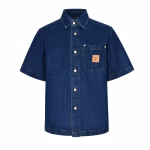 LV Louis Vuitton 2025 Leather Label Denim Short-Sleeve Shirt