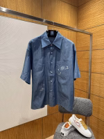 LV Louis Vuitton Sailing Boat Embroidery Port Theme Blue Men's Short-Sleeve Shirt and Shorts Set - Image 2